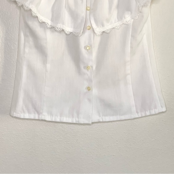 Gunne Sax 70s Vintage Victorian Lace Neck Ruffle Yoke Blouse White XXS - XS - Picture 6 of 13